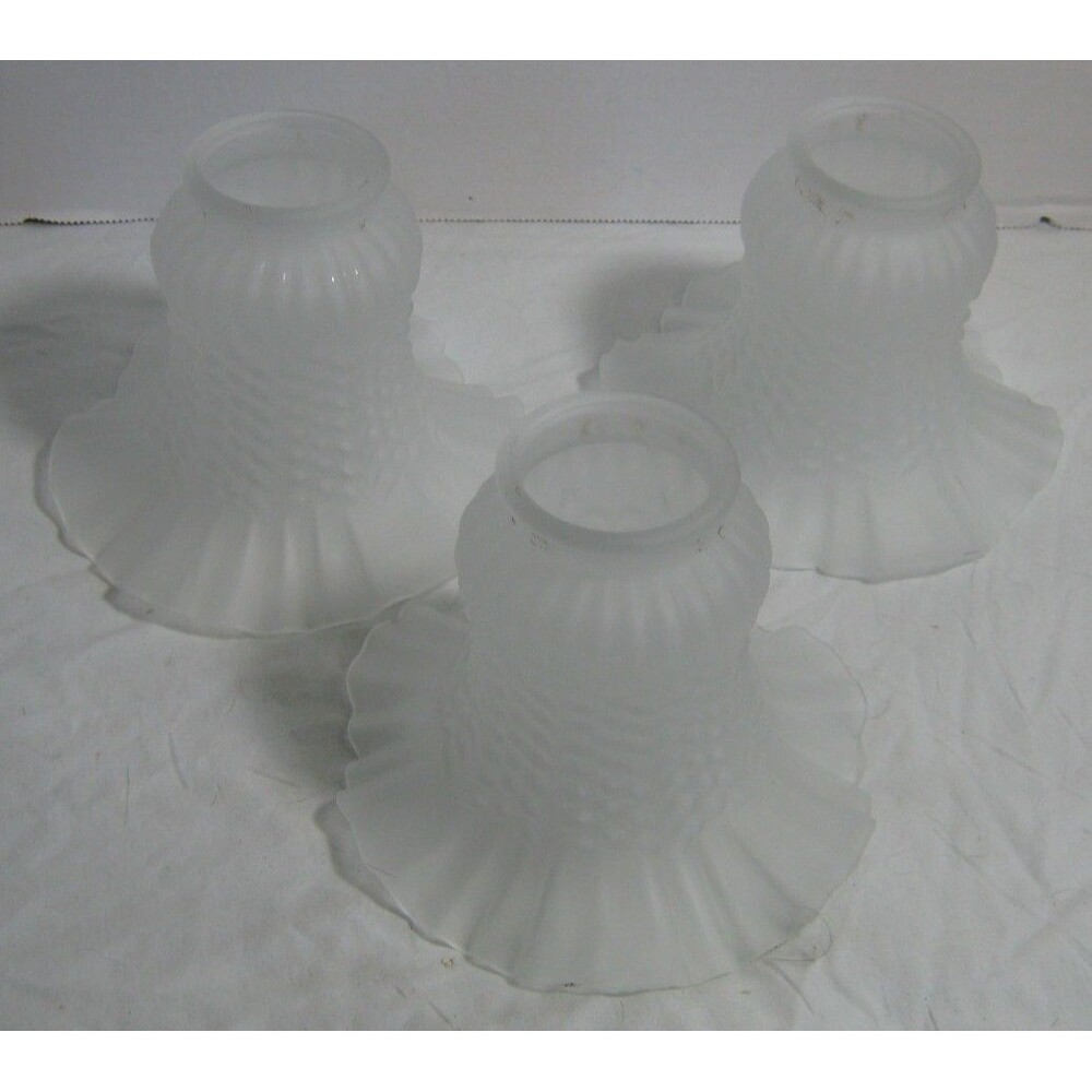 set of 3 Vtg Frosted Glass Lamp Shade Ruffled Rim 4 1/2" High 2" Fitter Outer